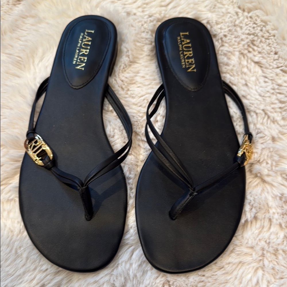 Ralph Lauren Black Sandals with Gold Accents